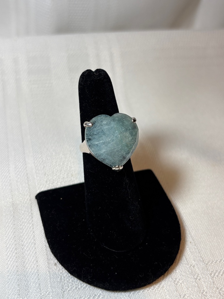 Heart-Shaped Aquamarine Ring In Soft Blue - Sterling Tone